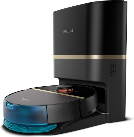 Philips HomeRun Aqua 7000 Series XU7100/01 - Robotstofzuiger met Dweilfunctie - Incl. Laadstation - Zwart / Goud - App Connected