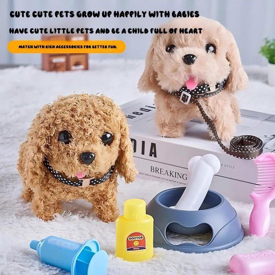 1Elektrische hond speelgoed voor kinderen - lopen blaffen - 18 accessoires - 2 3 4 5 jaar