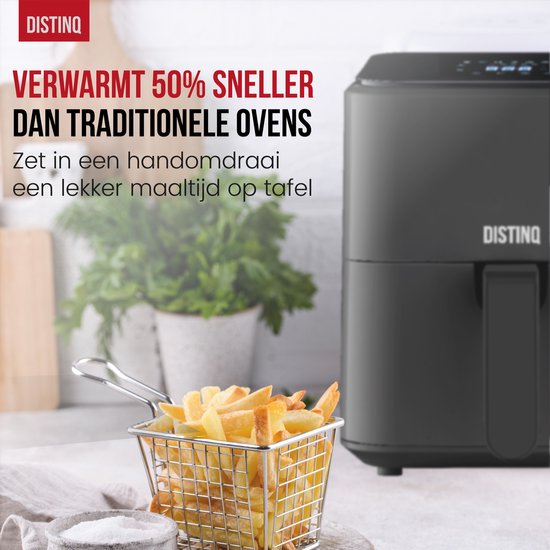 DistinQ Heteluchtfriteuse compact - Airfryer - 4 liter inhoud - Digitaal display - Zwart