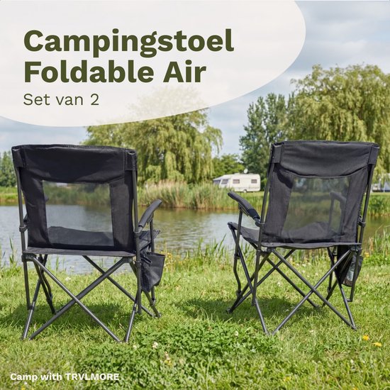 TRVLMORE Campingstoelen - Opvouwbaar - 2-Pack - 120KG Draagvermogen - Incl. Draagtas - Klapstoel - Visstoel - Kampeerstoel - Vouwstoel - Grijs