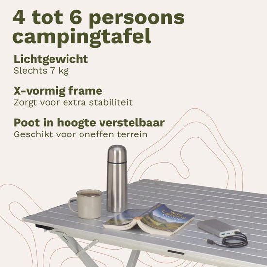 TRVLMORE Campingtafel - 120x70x70cm - Lichtgewicht met Aluminium Frame - Vouwtafel Verstelbaar - Kampeertafel - Klaptafel - Zwart