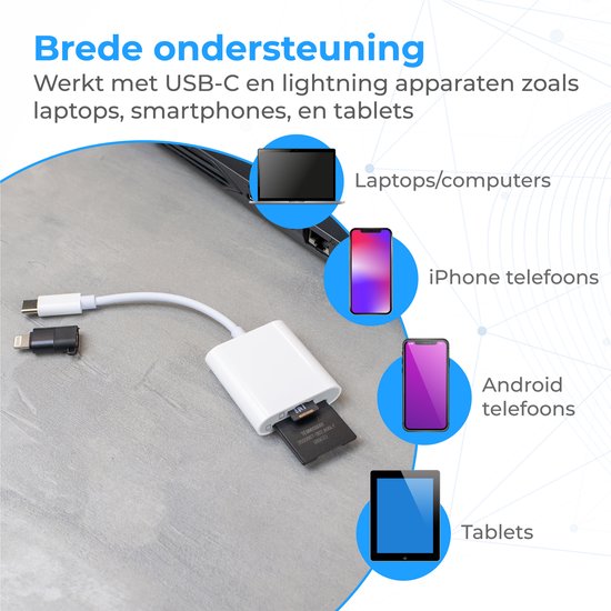 Nuvance - SD Kaart Lezer - SD Kaartlezer USB C - Card Reader - Lightning Adapter - Geheugenkaartlezer - Micro SD Adaper - SD Kaartlezer - Cardreaders - Micro SD Kaart Lezer