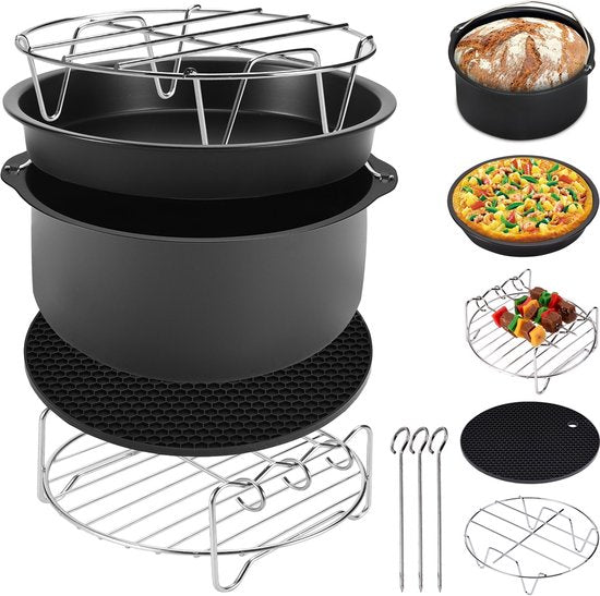 Monzana Heteluchtfriteuse Accessoires Set - 8-delig Metaal – Zwart