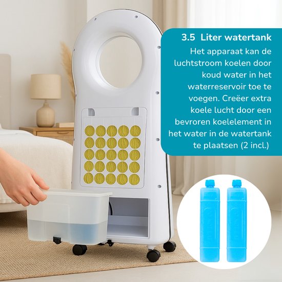 Lifetime Air Aircooler met Koelelementen - Ventilator, Luchtbevochtiger en Luchtkoeler - Mobiele Airco zonder Afvoer - Air Cooler 55dB - Afstandsbediening en Timer - Watertank 3.5L - Sfeerverlichting