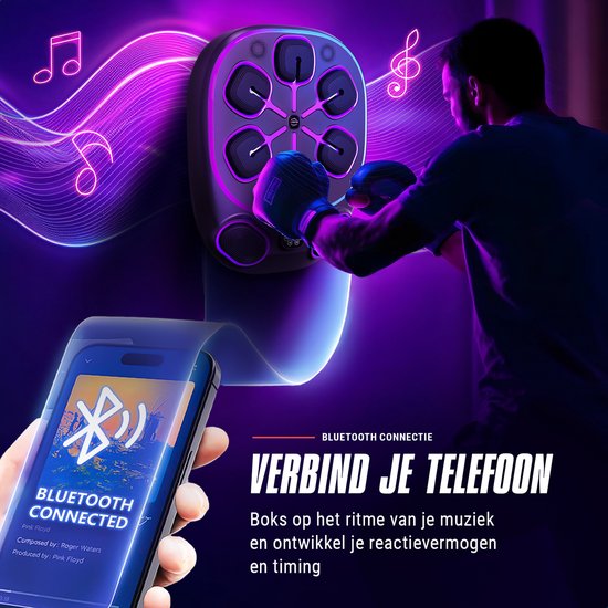 Inventus Boxing Machine PRO - Incl. Bokshandschoenen - Boksmachine Installatie Zonder Boren - Reflex Muziek Boksen - Smart Bluetooth Boxmachine - Sporten Boks Trainen - Bokszak / Boksbal - USB Oplaadbaar - Voor volwassenen