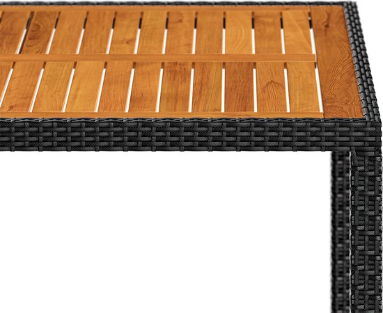 Casaria Tuinset - Tafel Acacia Polyrattan 150x90cm 4 Stoelen - Zwart