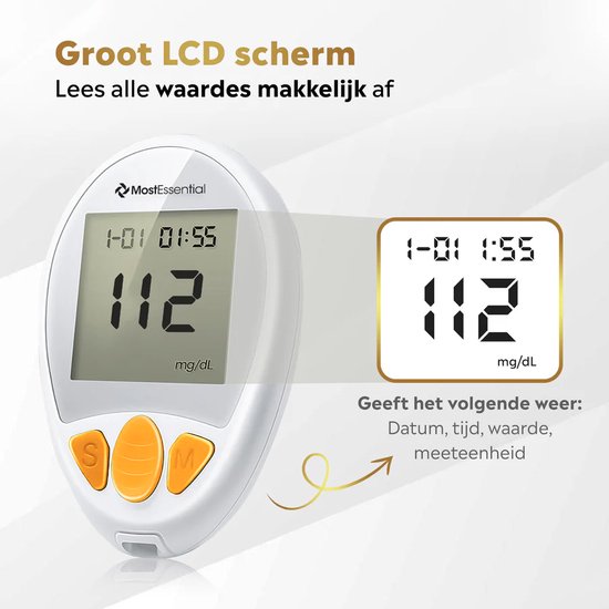 MostEssential Premium Glucosemeter Startpakket - Bloedsuikermeter - Bloedglucosemeter - Diabetes Meter - Alles in één set - Inclusief Opbergtas, Prikpen, 10 Teststrips & 10 Lancetten