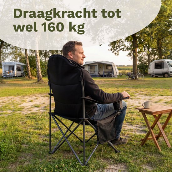 TRVLMORE Campingstoelen XXL - Opvouwbaar - 2-Pack - 160KG Draagvermogen - Incl. Draagtas - Klapstoel - Visstoel - Kampeerstoel - Vouwstoel - Zwart