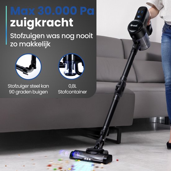 Saaf G90 Steelstofzuiger – 250W – Steelstofzuiger Draadloos – Stofzuiger Zonder Zak – 7-delige set met Buigbare Steel – 30kPa – Kruimeldief – Zwart