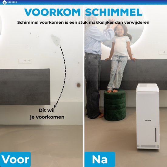 Sofresh luchtontvochtiger 25 Liter per dag - Ontvochtiger en Dehumidifier voor Kelder, Badkamer, Zolder en woonkamer - Wit