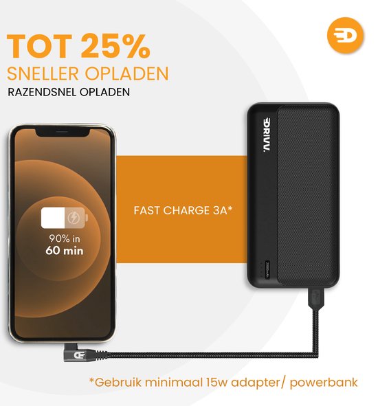 Drivv. USB naar USB C Kabel - Haaks - USB C Data en oplaadkabel - Fast Charge / Snellader - 3 Meter - Geschikt voor Samsung, iPhone 15 en Meer -Zwart