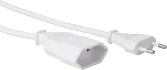 Perel Verlengkabel, H03VVH2-F 2G0.75, 1.8 m, 2.5 A/230 V, 625 W, type C Eurostekker, voor binnen, pvc, wit