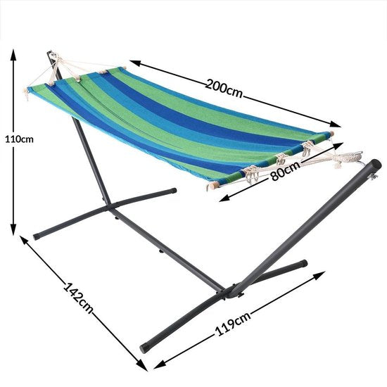 Detex Hangmat Incl. Metalen Frame - Veerkrachtig Robuust - Groen
