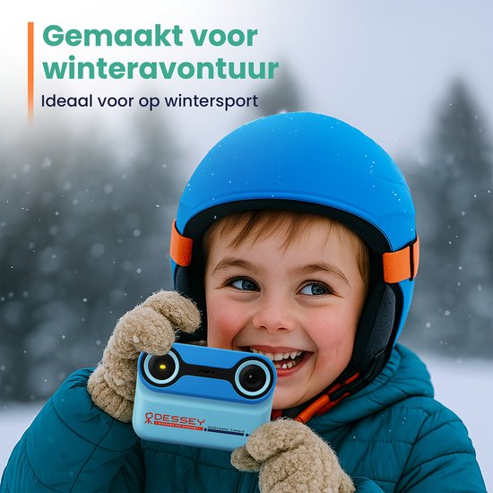 ODESSEY Waterdichte Kindercamera - met Tripod - Full HD - Selfie Camera - 32GB SD Kaart - Foto - Video - Spelletjes - Digitale Camera Kinderen - Fototoestel voor kinderen - Blauw
