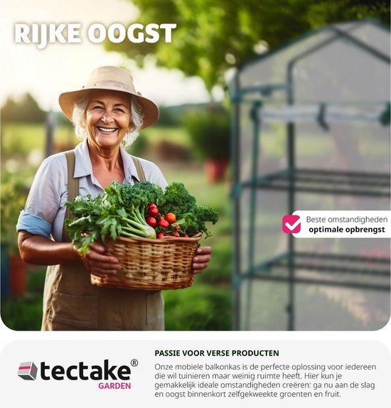 tectake® - Broeikas Hobbykas voor binnen of balkon - Met wieltjes - met 3 planken - 69x49x125 cm - 401862