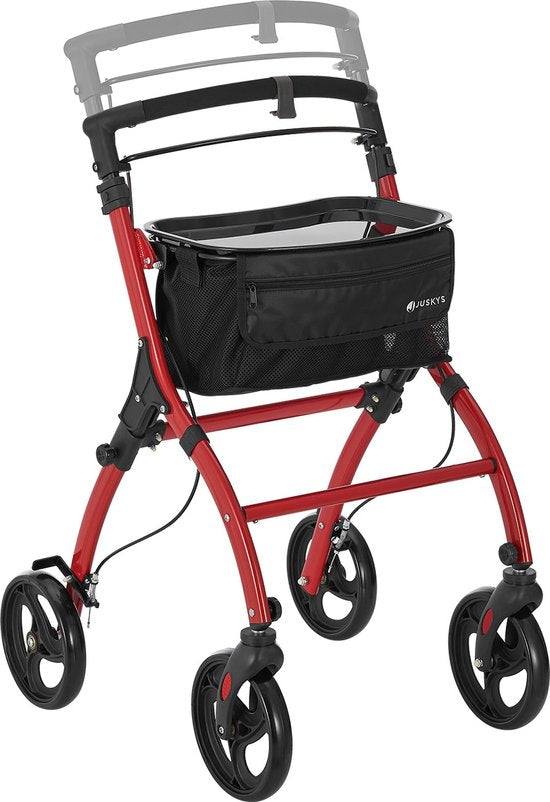 Juskys – Kamerrollator Aktiv – 56 x 66 x 90-103 cm – Voorzien Van Dienblad En Tas En In Hoogte Verstelbaar – Voor Binnenshuis – Bordeaux Rood Aluminium