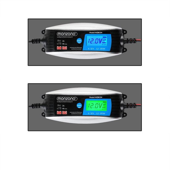 Monzana Acculader - Volautomatisch 6V 12V LCD Scherm 25x13x5cm - Zilver