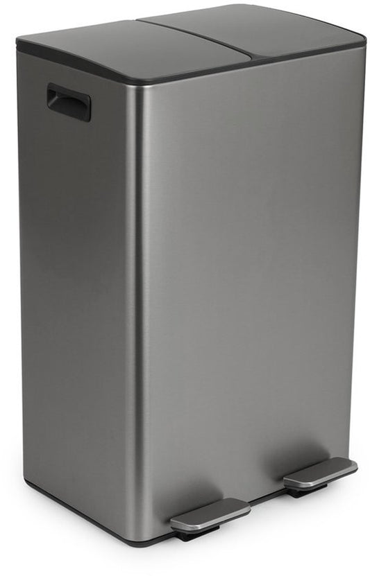 Umuzi Cleaning prullenbak - 60L - Afval Scheiden 2 Bakken - Metal Grey - Soft close - 45x37x70cm