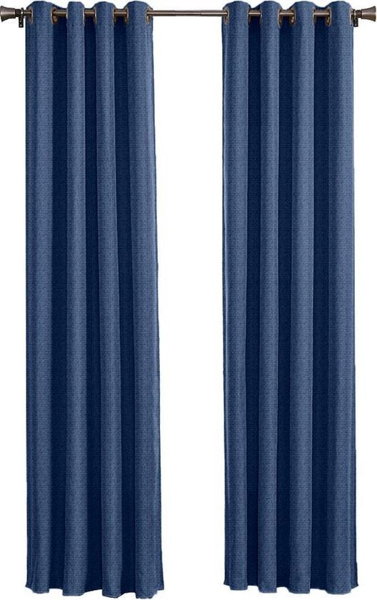 Larson - Luxe geweven blackout gordijn met ringen – donkerblauw 3x2.5m – Verduisterend & kant en klaar – per stuk