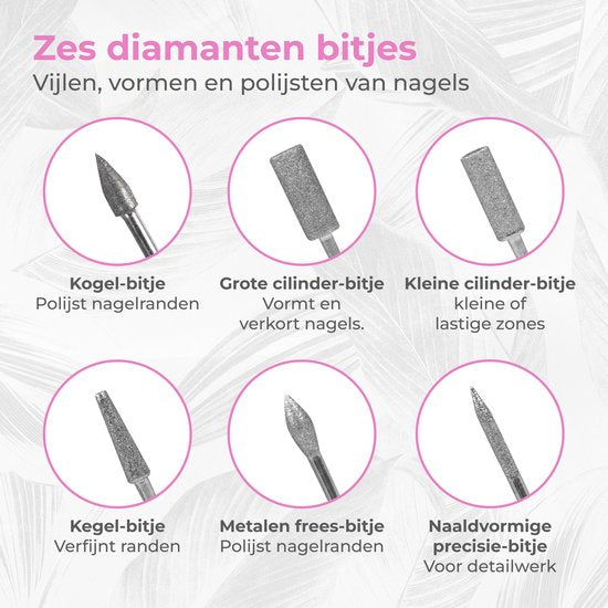 Nuvance Elektrische Nagelvijl - 15000 RPM - Nagelfrees - 12 Bitjes - 40 Schuurrolletjes - Manicure & Pedicure Set