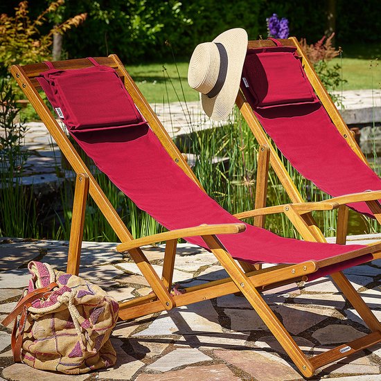 Casaria Ligstoel – Opvouwbaar & verstelbaar - Acaciahout – 60 x 94 x 94 cm – Rood