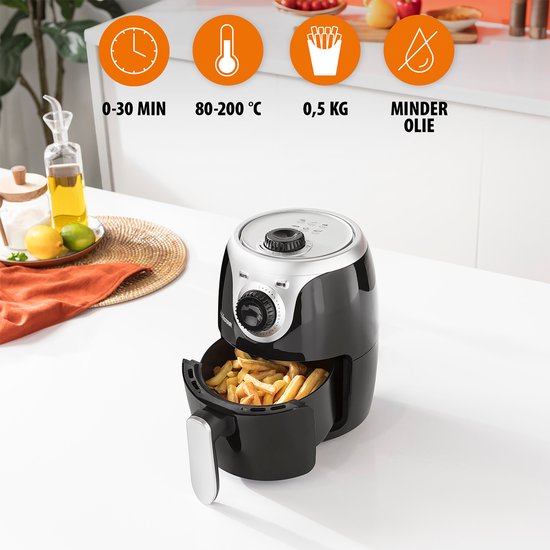 Tristar Airfryer Mini Crispy FR-6980 - 2 liter - Heteluchtfriteuse - PFAS vrij - Compact - Zwart - 1000W