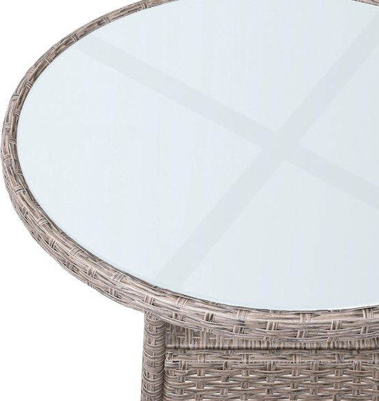 Casaria Polyrattan Bijzettafel 80cm Rond - 5mm Veiligheidsglas – Beige