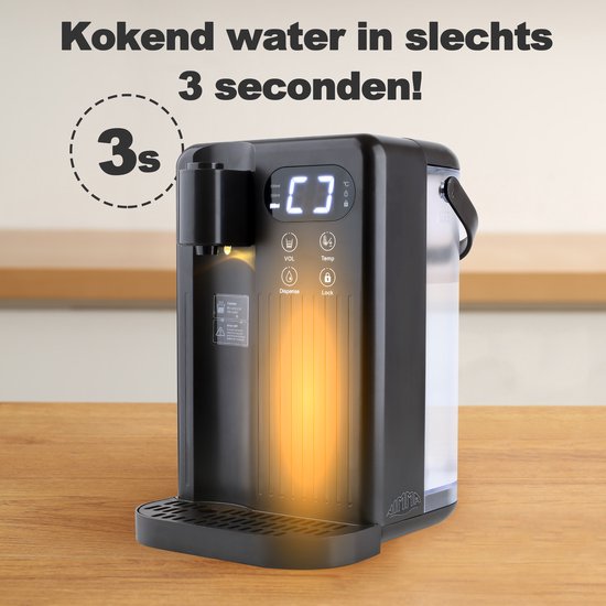 Heetwaterdispenser - 3L - Kunststof - BPA vrij - 2000W - 26.50x23.50x35 cm - Zwart