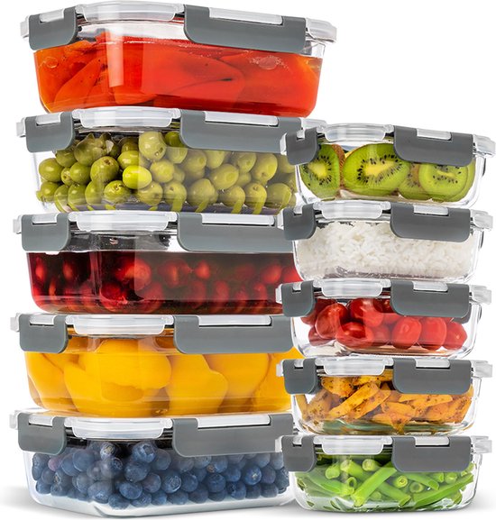 Stosh Meal prep bakjes - Vershoudbakjes - Diepvriesbakjes - 10 Stuks - 5x1050ML & 5x350ML - BPA vrij - Glas