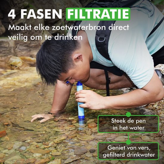 Travelhawk Waterfilterrietje - Waterfilter - Waterfles - Buitenleven - Overleven - BPA-vrij - Filtert 1500L