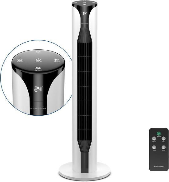 Erikssøn Torenventilator - Silent Comfort Series - Staande Ventilator met Afstandsbediening - Timer - 55W - 39 dB - 106cm - Wit