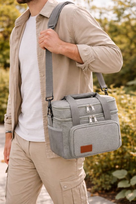 Ceruzo Koeltas 14L – Geïsoleerde Lunchtas – Dubbel Compartiment – Grijs-23 x 20 x 30 cm