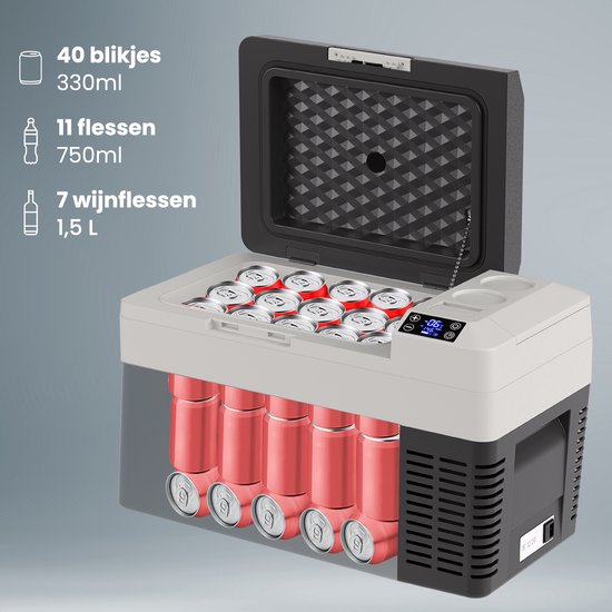 Auronic Elektrische Koelbox - Frigobox - Compressor - 12V 230 Volt - Auto - 25L - Zwart/Grijs