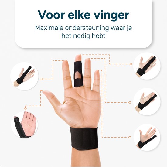 Vingerspalk - Middel vinger - One size - Geschikt voor alle vingers - Vingerbrace - Zwart - Vinger splint - Vinger spalk - Wijsvinger - Triggerfinger - Ringvinger - Mallet vinger - Spalk