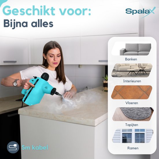 Spalax 14-in-1 Stoomreiniger - 3,5 Bar Handstomer - Vlekkenreiniger - Stoomreinigers vloer, bank, tapijt & kleding - Handstoomreiniger - Tapijtreiniger - 1050W - 350 ML