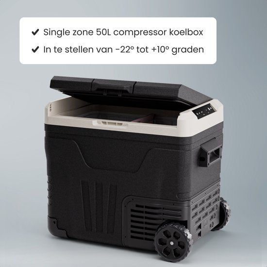 Auronic Elektrische Koelbox - Compressor - 50L - 12V en 240 volt - Camping Koelkast - Frigobox Auto - Met Wielen en Hendel - Zwart