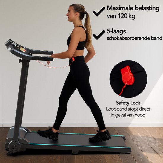 Brixy Loopband – Inklapbaar – Wandelband – 12 Programma’s – Tablethouder – Hellingsfunctie – Treadmill – 1–12 km/u