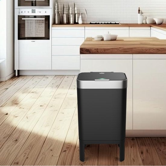 Loftey Prullenbak 60 Liter – Push/Touch - Duo 2x30L - Zwart/RVS