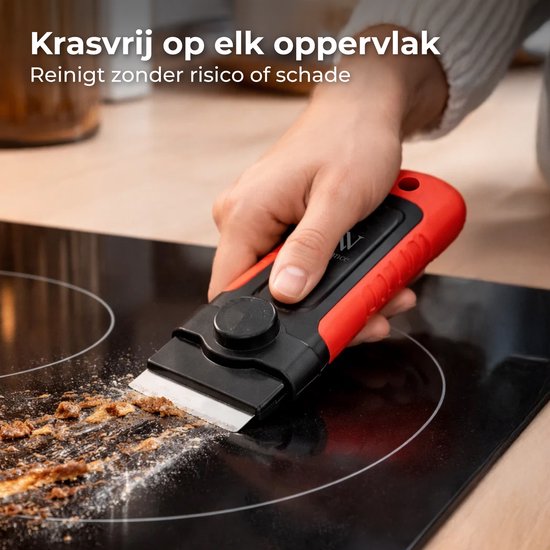 Nuvance Glasschraper - Incl 16 Mesjes - Kookplaat Reiniger - Glas & Verf Krabber - Inductie & Keramische Kookplaat - Rood