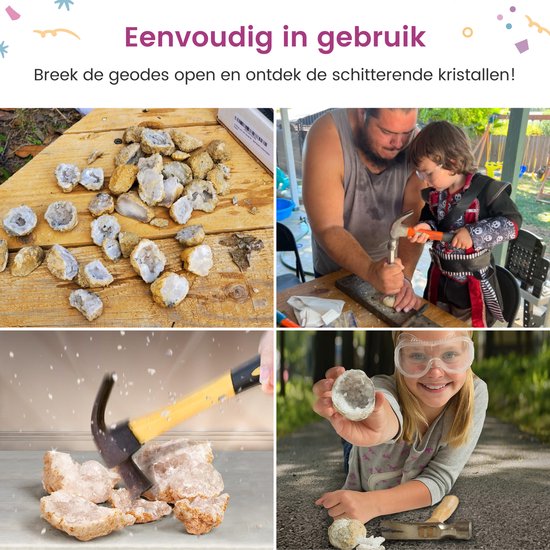 Partizzle 25x Ruwe Bergkristral Geodes - Zelf Open Maken - Kristallen / Edelstenen Mineralen Maken - Uitdeelcadeautjes Voor kinderen - Grabbelton Traktatie Cadeautjes - Medium 2/4 cm