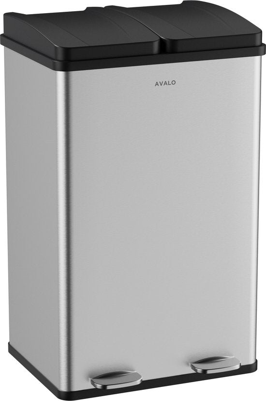 Avalo - Afvalscheiding Prullenbak met 2 vakken - 60 Liter - RVS - Zilver - 71x47x36 CM