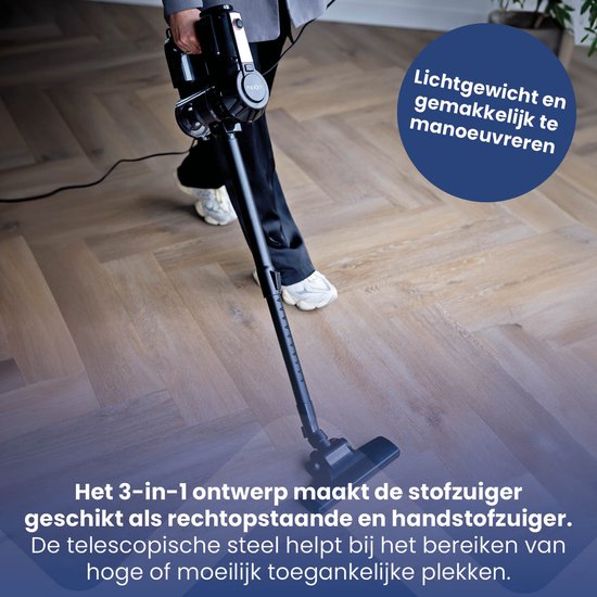 Nexxt 3-in-1 Snoer Stofzuiger met Telescopische Steel en Handstofzuiger – Verlengbare Steelstofzuiger met Cycloontechnologie – HEPA-Filter – 600 Watt