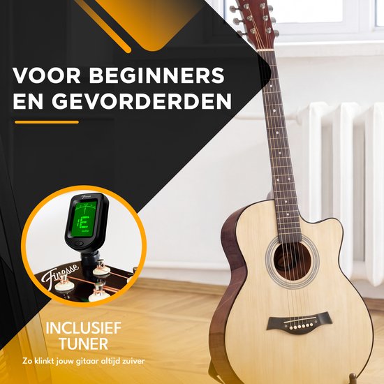 Finesse Akoestische Gitaar - met Videocursus - 4/4 40" - Western Gitaar - Gitaar Kind & Volwassenen - Naturel