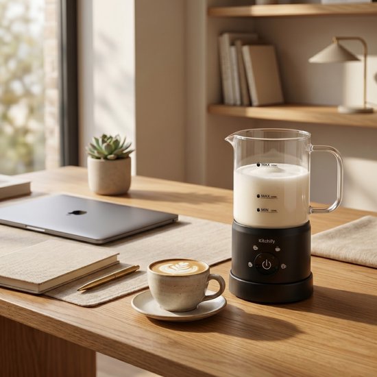 Kitchify Glazen Melkopschuimer - Elektrische melkopschuimer - Met schenktuit - 4 in 1 - Milk Frother - Zwart