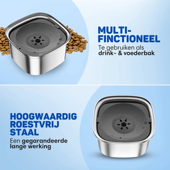 Vulpes Goods® Drinkbak Hond - Waterbak voor Honden - Anti Knoei - Vermindert slobberen - RVS - Onderweg - 3L