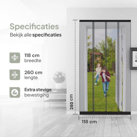 O'DADDY® Vliegengordijn Lamellenhor - 118x260 cm - Deurgordijn - Hordeur - Aanpasbaar Ontwerp - Glasvezel - Deurhor Zwart
