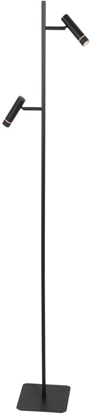 Vloerlamp Volari 4711ZW zwarte design 2-lichts leeslamp van Steinhauer met dim to warm LED, hoogte 157 cm, voet 21 x 21 cm, draaibaar en kantelbaar, ideaal voor binnen gebruik