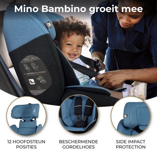 Mino Bambino i-Size Autostoel – Autostoel - Groep 1/2/3 (76–150 cm) – Blauw