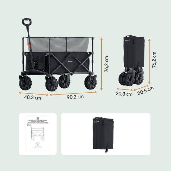 LifeGoods Bolderkar - Opvouwbare Bolderwagen - 100KG - 230L - Verhoogbaar - Met Beschermhoes - Zwart
