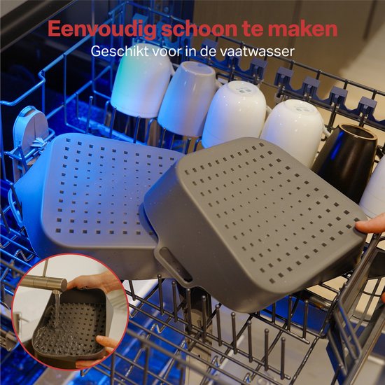 AoraKitchen Airfryer Bakjes Siliconen - 20cm - 5 Delig - Airfryer Accessoires - Incl. Wanten & Tang